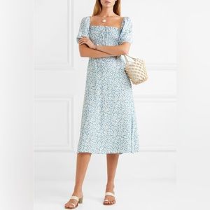 Faithfull the Brand Majorelle Shirred Floral-print Crepe DeChine Midi Dress